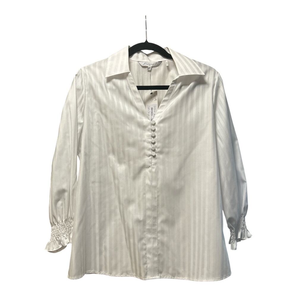 NWT Foxcrofr Alexis Satin Stripe Button Down Blouse, White - S